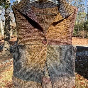 Earthy Toned Women's Knitted Cardigan Vest ombré colorblock
